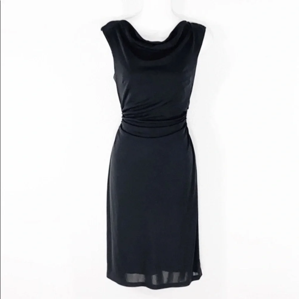 David Meister black drape neck cocktail dress V27